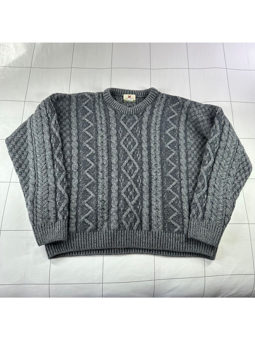 Carraig Donn Sweater Womens Large Gray Merino Wool Cable Knit Fisherman Warm